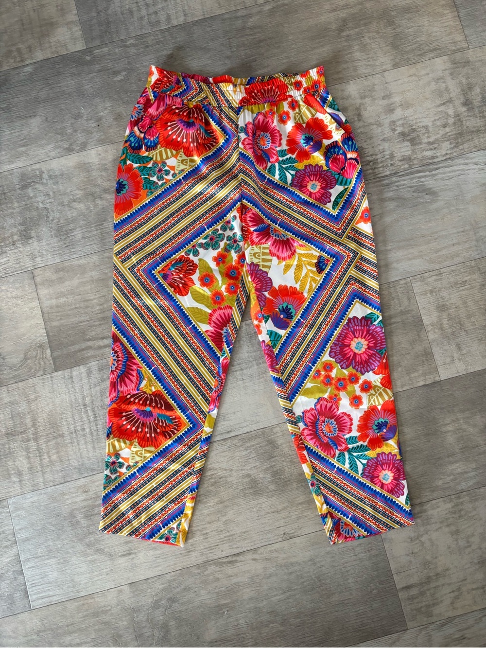 Lavender Brown Bold Floral Geo-Stripe Leggings - Pink Red Yellow Blue